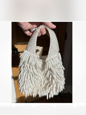 White Beaded Fringe Handbag – Women Bags